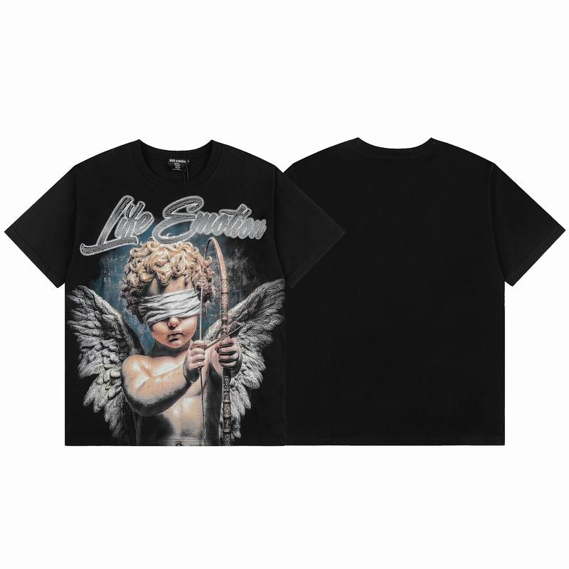 Remera Mixed Emotion Cupid Angel Rhinestone Black
