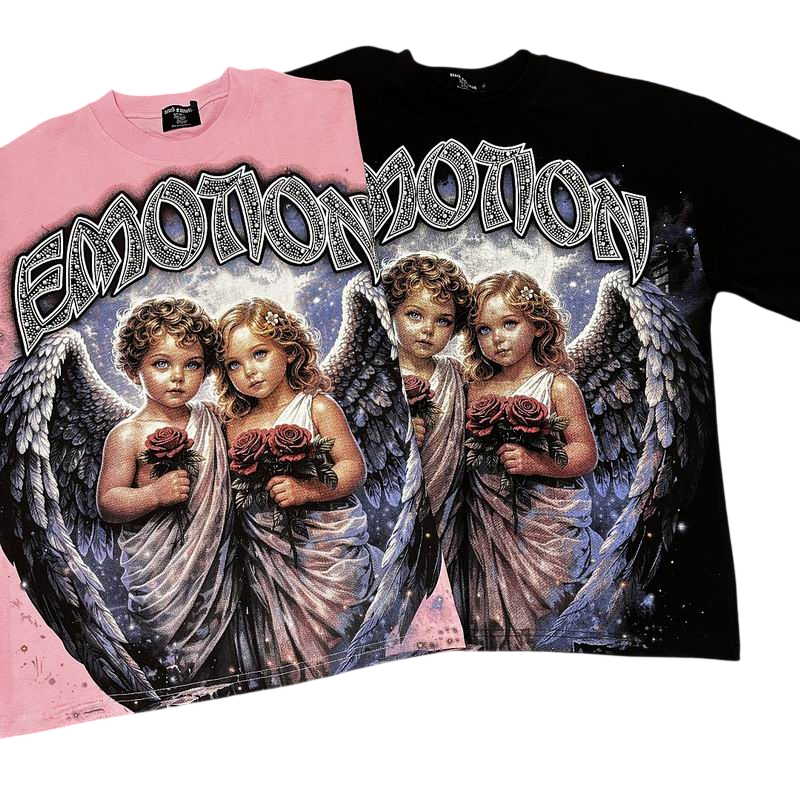 Remera Mixed Emotion Angel Praying Hands Black