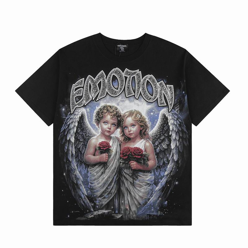 Remera Mixed Emotion Angel Praying Hands Black