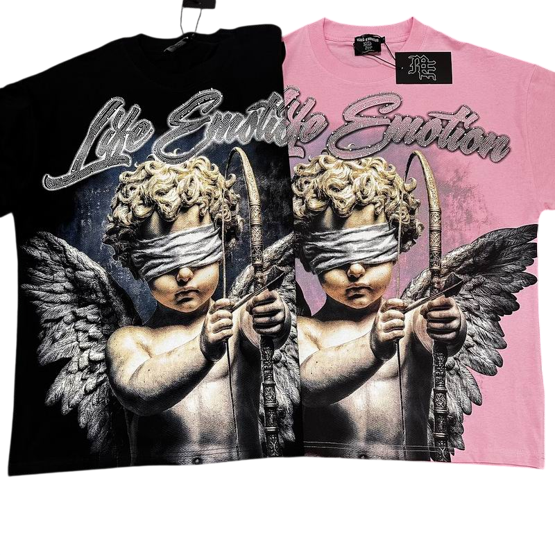 Remera Mixed Emotion Cupid Angel Rhinestone Black