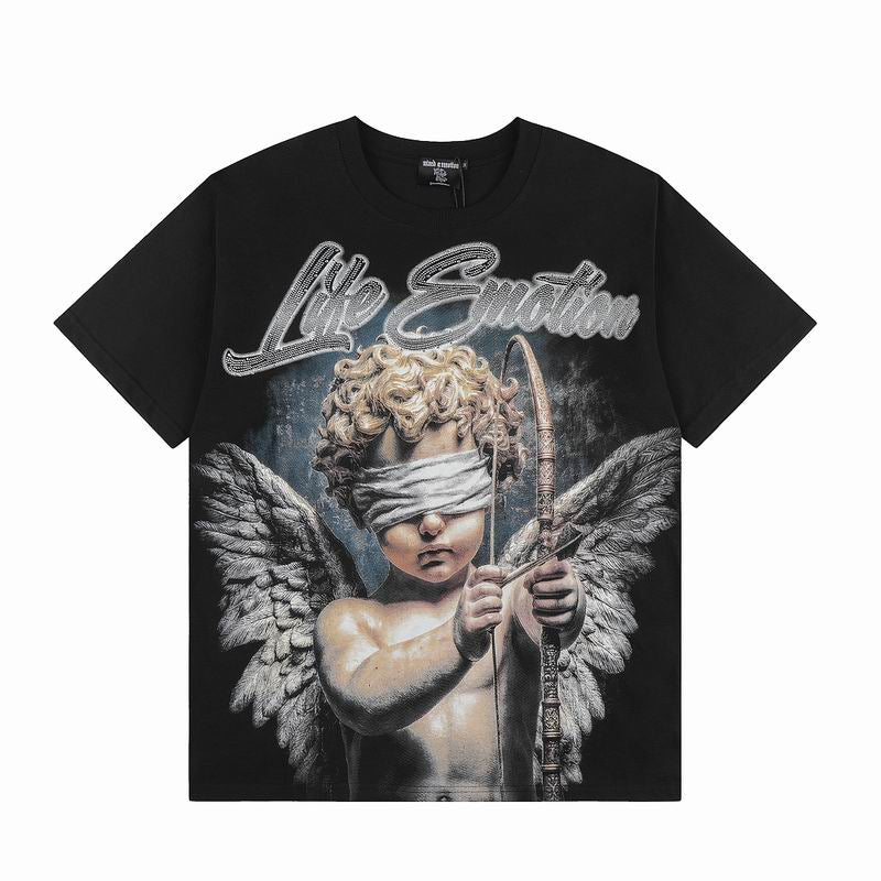 Remera Mixed Emotion Cupid Angel Rhinestone Black